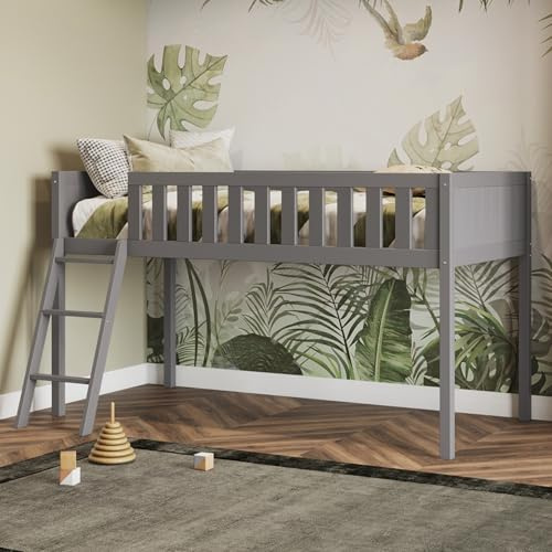Flair - Bea Shorty Kids Mid Sleeper Bed with Storage Space (Grey) | Heavy Duty and Sturdy Cabin Bed, Cosy, Stylish, Space-Saving Design