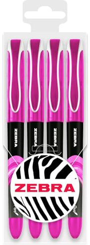 Zebra Fuente Lot de 4 stylos plume jetables à pointe fine de 1,0 mm de largeur de trait de 0,6 mm Encre rose