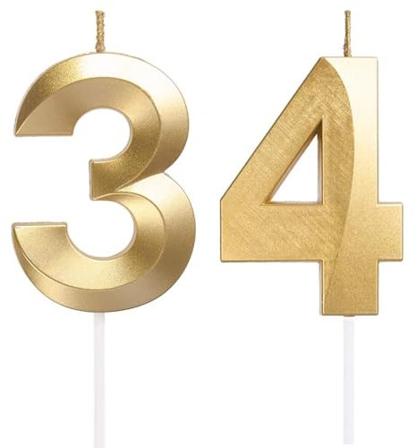 Geburtstagskerzen Zahlen 34/43, Gold Geburtstag Kerzen, Zahlenförmige Kerze, 3D Tortendeko, kuchen Dekoration für Geburtstag Party, Hochzeiten, Firmenfeiern, Jubiläen, Birthday Candle Nummer 34/43