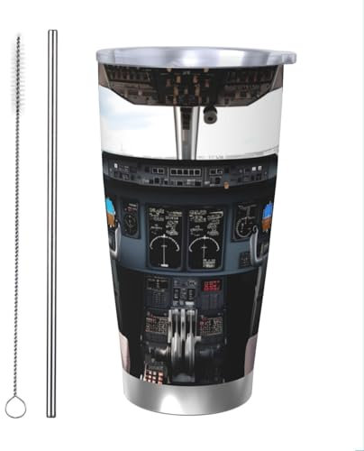 RLDOBOFE 20oz Tumbler with Lid and Straw Airplane Cockpit Travel Coffee Mug Stainless Steel Vacuum Insulated Coffee Tumbler Cup for- Keep Hot Cold Drinks Gifts for Men Women