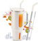 NiHome 48oz Glass Tumbler with Straw and Lid, Glass Coffee Cup with Silicone Lid, Stainless Steel & Silicone Straws Included, Perfect for Hot & Cold Drinks, Iced Coffee, Travel (White)