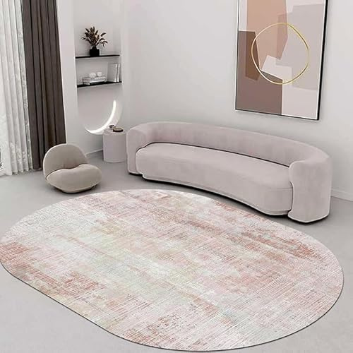 Teppich Oval Kurzflor Modern Design rutschfest Waschbar Teppiche rosa und grau Schlafzimmerteppich, weich, oval, rutschfest Oval 80X150CM