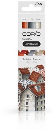 Copic Ciao LAYER & MIX Architect Palette, Marker Set mit 3 verschiedenen Farben, Layoutmarker mit jeweils einer mittelbreiten und einer Brush-Spitze