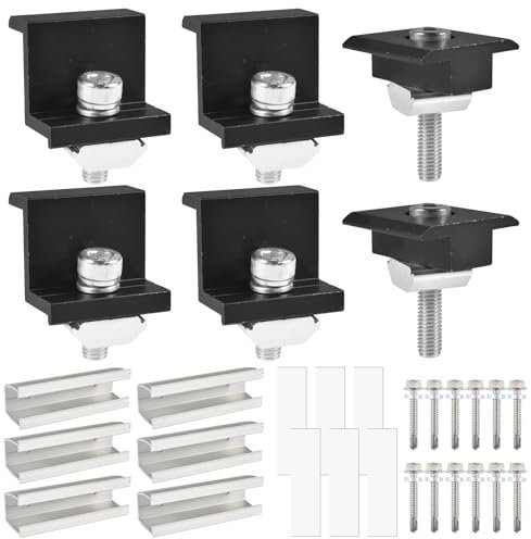 Solarmodul Halterung Kit, 12cm Schienen Zubehör, Schwarz Verstellbar Halterung 30-35mm, Solarmodul Halterung PV Halterung Flachdach für Flachdach Trapezdach