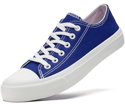 sharllen Ladies Canvas Shoes Women, Unisex Lace up Plimsolls Pumps Low Top Trainers for Men Casual Sneakers Canvas Plimsoles Flat Shoes(Navy Blue 285)