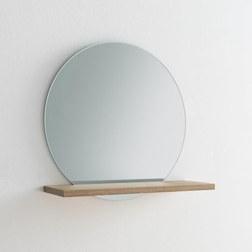 ARHome Runder Spiegel, grau, mit Ablage, 60 x 60 x 22 cm, Spiegel mit Ablage, Azteken-Eiche