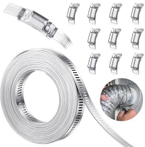 14 FT Large Hose Clamps +10 Stronger Fasteners Adjustable Worm Gear Band Clamps 304 Stainless Steel Pipe Clamps for Securing Pipe Hoses, Automotive, Fuel Line