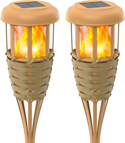 Solarleuchten für Außenbereich, Solarfackeln mit flackernder Flamme, Außendekoration für Garten, Terrasse und Hof (2 Stück)
