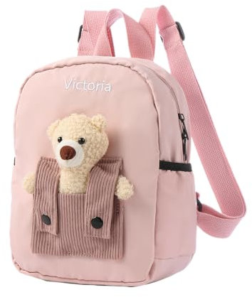 ALBERTBAND Sac à Dos Enfant Personnalisé avec Nom Cartable Fille Garcon Sac à Dos Enfant pour Ecole Maternelle Crèche Garderie Primaire Imperméable Réglable (ours-rose)