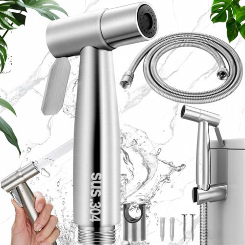 Mikqky Kit De Bidet En Acier Inoxydable, Tête De Douchette, Ensemble De Douchette Pour Bidet En Acier Inoxydable, Avec Tuyau Antidéflagrant De 40 Pouces, Support De Douche (argent)