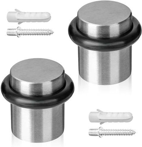 ECENCE Tope de puerta para Suelo para atornillar 2 Piezas Tope de puerta de Acero inoxidable Ø20x25mm Protección de Pared cepillado incluidos tornillos y tacos