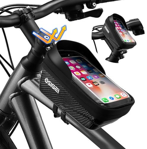 OSIGEI Fahrradtasche Rahmen Schnellverschluss, Handy Halterung Halter Wasserdicht Fahrradlenker Tasche Fahrradtasche mit Regenhaube Fahrrad Rahmentasche Lenkertasche Handytasche Face ID für Smartphone