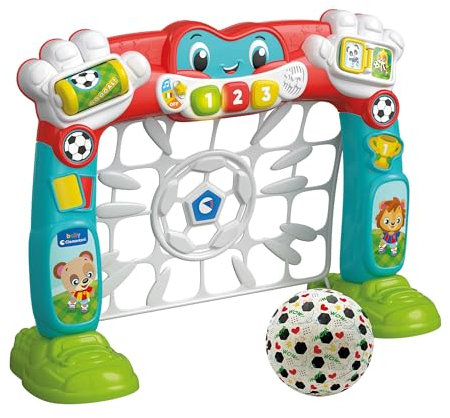 Clementoni Kinder Fußball Tor mit Aktivitätszentrum inkl. Stoffball - erkennt geschossene Tore - Tor mit Geräusche und Musik für Kinder ab 18 Monaten 17995
