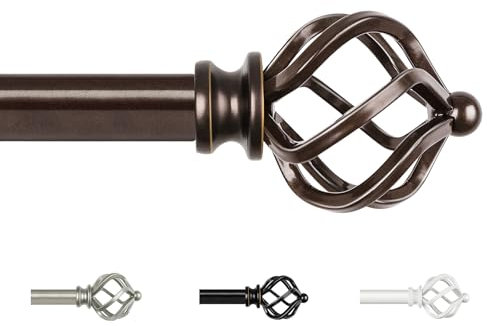 KAMANINA Gardinenstange Bronze 80 to 365CM Lang, Dekorativ Gardinenstangen Ausziehbar für Wohnzimmer, Schlafzimmer, Esszimmer, Vorhangstangen mit Twisted Cage Endstück