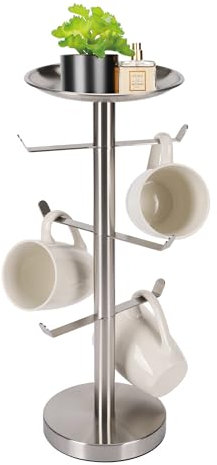 Mug Tree Stand Holder with Tray (Brushed Nickel)
