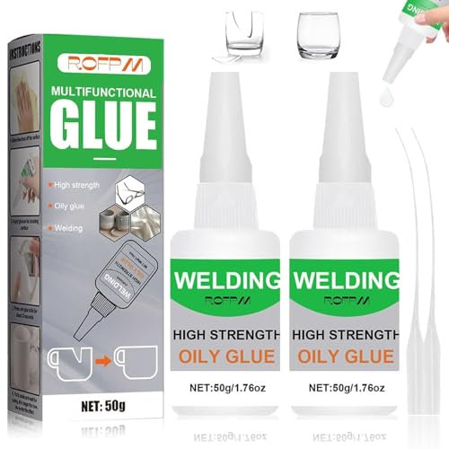 Súper Pegamento, 2*50ml Pegamento Fuerte, Pegamento Aceitoso, Pegamento de Soldadura de alta Resistencia, Pegamento de Reparación Rápida, Madera, Metal, Plástico, Cuero, Pegamento General Para Calzado