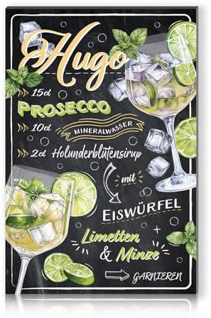 Cocktail Rezepte 20x30cm Alu Schild Deko Metallschild Dekoration für Bar Theke Pub Küche Cafe Geburtstag Geschenk Rezept RV003 (03 Hugo)
