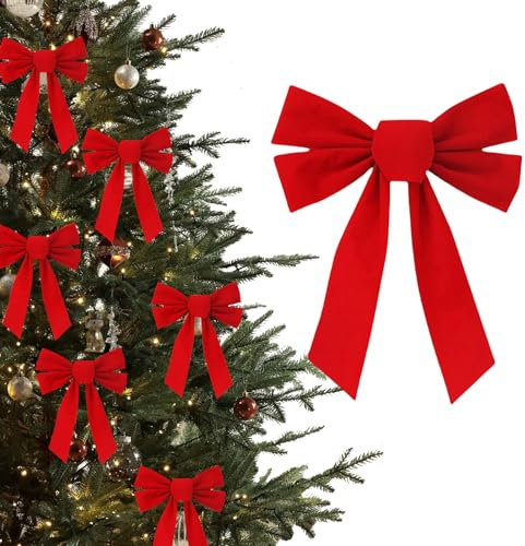 RYMAUP 6 fiocchi di Natale rossi, grandi, 27 x 23 cm, per fai da te, ghirlanda di Natale, decorazioni per l'albero di Natale, per esterni e interni, decorazione per la casa