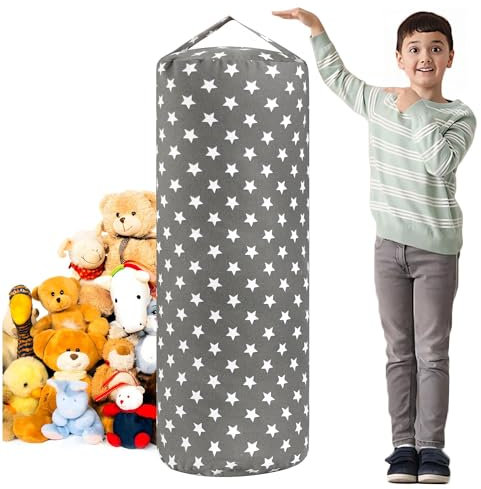 LAHAQIQI Sitzsack-Bezug zur Aufbewahrung von Stofftieren für Kinder, Plüschtiere, Organizer-Taschen, EIN Durchgehender Reißverschlusszylinder, Sitzen, Spielen, Boxen (Graue Sterne)