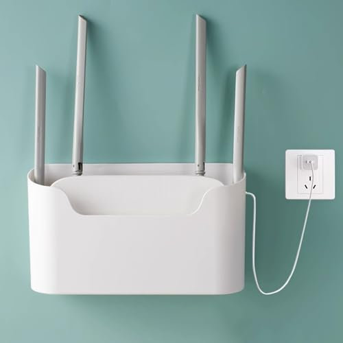 Porta Modem Senza Perforazione, Scatola Portaoggetti per Router Wi-Fi Montata a Parete, Organizer per Nascondere Il Router per Casa, Camera da Letto, Soggiorno, Ufficio