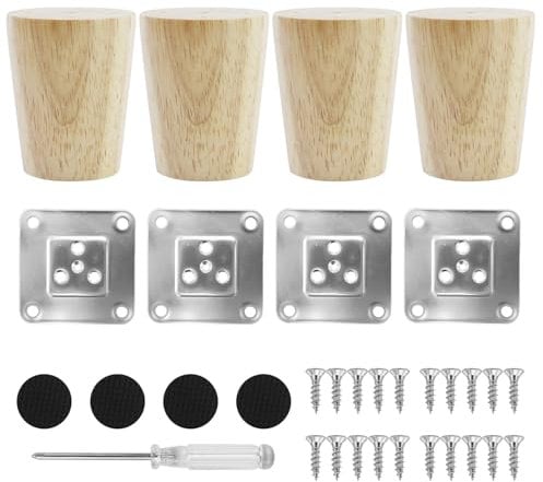 Lot de 4 pieds de table en bois de chêne robuste de 6 cm - Avec plaques de montage et vis - Pour canapé, lit, armoire - Avec 1 tournevis