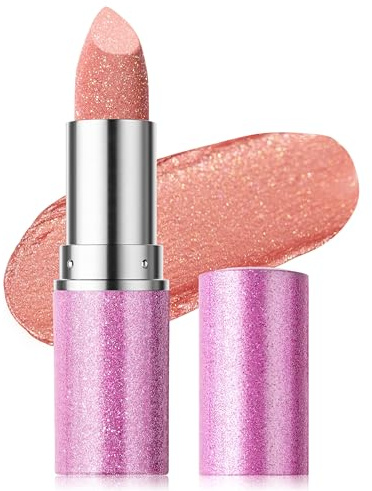 Erinde Glitter Shine Lipstick, Pearl Diamond Shimmery Creamy Lipcolor, Hydrating Glimmer Finish Lipsticks with Creamy Texture, Long Lasting High Pigmented Metallic Lip Stick Lip Stain #03