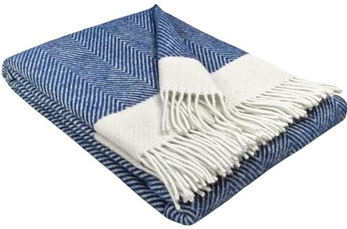 STTS International Wolldecke 100% Schurwolle Wohndecke 140 x 200 cm Tagesdecke Schurwolldecke Woll-Plaid Tirol in vielen Farben erhältlich (Blau-Hellblau (D-M))