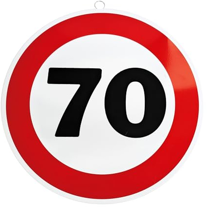 Herz & Heim® Rundes Geburtstagsschild aus Metall im Verkehrszeichen-Design – Blechschild mit Zahl & Öse – Verkehrsschild als Dekoration zum Geburtstag (70)