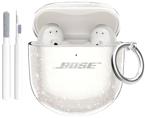 Aircawin for Bose QuietComfort Earbuds II 2022/QuietComfort Ultra 2023 Case Clear Glitter,Shockproof Soft TPU Cover for Bose QC 2& QC Ultra Earbuds Case with Carabiner and Cleaning Pen-Glitter