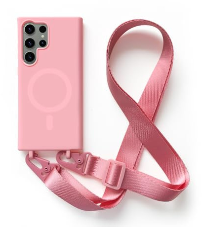 2NSPDRGNI Handykette Schutzhülle kompatibel mit Samsung Galaxy S22 Ultra Handyhülle mit Band,Kabellosem Laden Hülle Halsband Lanyard Silikonhülle,Pink