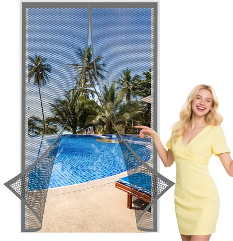 Moustiquaire Fenetre Magnetique 77 x 210 cm Fermeture Automatique Sans Perçage Rideau Anti Mouche pour Porte D Entrée Intérieur Patio Coulissante, Gris