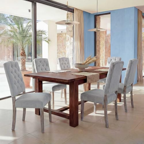 Mendler 6er-Set Esszimmerstuhl HWC-O66b Chesterfield Nieten, hellgrau