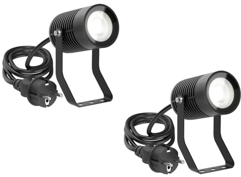 ledscom.de 2x Gartenstrahler SHINGA für außen, IP65, Stecker, schwarz, inkl. GU10 LED Lampe 1179lm, weiß