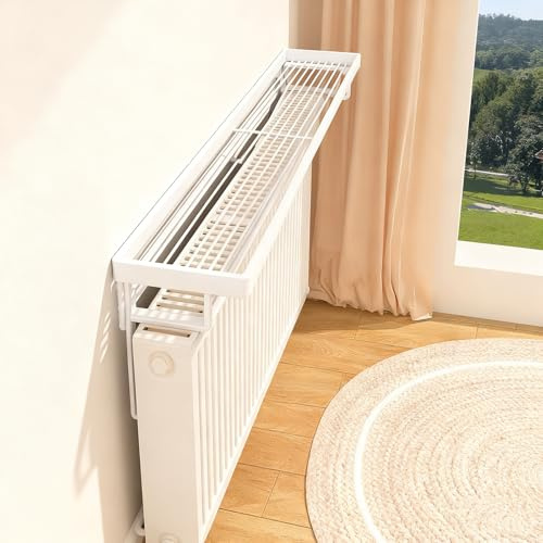 SXKLYRF Metal Radiator Shelf Top, Small Over Radiator Storage Shelf for Office Hallway Living Room Bedroom, No Drilling Required, Easy to Install(White,40x12cm/16x5in)