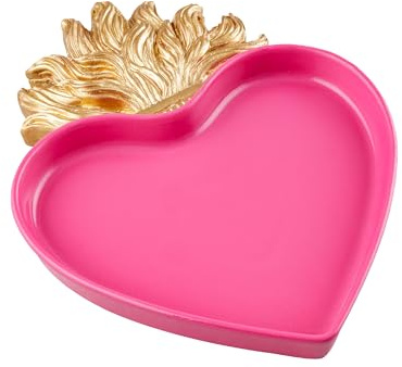 Baroni Home Vider les poches Sacré-Cœur Rouge avec flamme d'or, plateau à bijoux en résine or, plateau décoratif ancien vote, idée cadeau, 17 x 22 x 2 cm