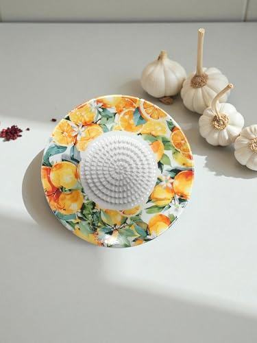 Rallador de Ajo con cepillo, frutos secos, tomate, queso de porcelana, Diseño naranjas, 12 cm de diámetro, Estilo Mediterráneo, Multicolor