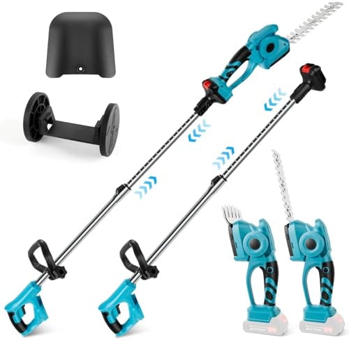 3 in 1 Akku Teleskop Heckenschere kompatibel mit Makita 18V, Akku Grasschere und Strauchschere Messerlänge 220 mm & 130mm, 90°abwinkelbarer Kopf für Strauch und Heckenschnitt (ohne Akku)