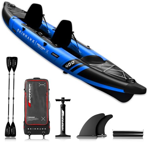 SKINHAWK Prestige Blau Kajak Set 400 – Schlauchboot – Kanu - 400 x 96 cm - 2 Personen Kajak