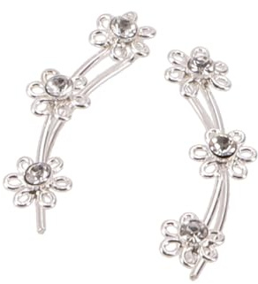 GURU SHOP Boho Ohrringe, Ear Climber, Lange Ohrstecker aus Silber - Blümchen