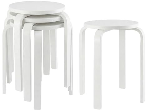 GREENSAPPIRE 4er Set Holz Esszimmerhocker, Stapelbare Sitzhocker aus Massivholz mit Rutschfesten Pads, Robuste Küchenstühle für Esszimmer, Bar, Klassenzimmer und Home-Bereich (Weiß)