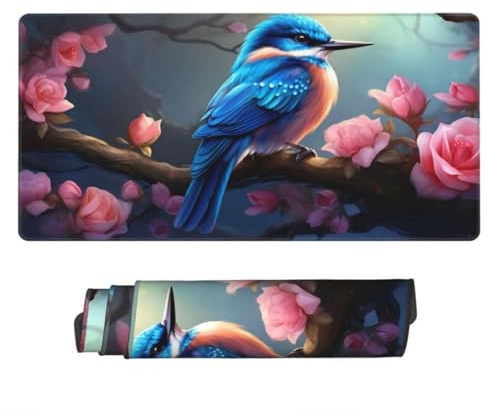 Tapis de Souris Colibri 800x300 mm XXL Tapis Souris Gaming Grand, Mouse Pad Fleurs Roses sous Main Bureau Imperméable et Antidérapant pour PC, Ordinateur Portable, Gamer, Maison, Bureau -MP1118