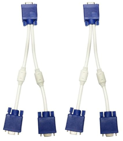 Mikikit Vga Splitter Cable 0. for Dual Monitor Display Duplicate Device 2 Pcs Male to Dual Female Adapter Compatible Lcd Screens