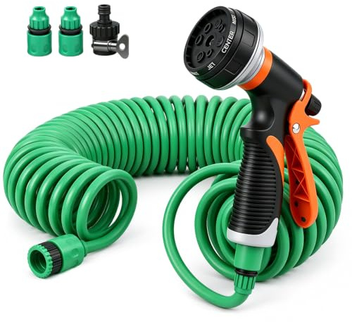 XPJBKC Spiralschlauch 10m, Spiral Gartenschlauch Flexibel mit Brause, Gartenschlauch Spiralschlauch Wasser Dehnbarer Wasserschlauch für Gartenbrause, Garden Hose für Gartenbewässerung Autowäsche