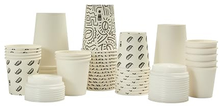 London Coffee Cups Single-wall Disposable Coffee Cups with Lids. 6-12oz, White & Patterns, for Speciality Coffee and Other Drinks, take Away Coffee Cups (50, 6oz Plain White)