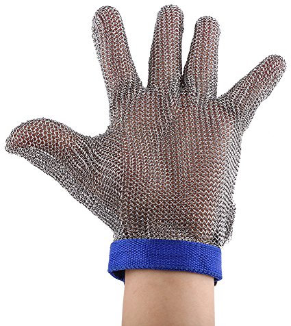 Eujgoov 1 Stück Kettenhandschuh Metzger Kettenhandschuh zum Schutz vor Schnittverletzungen Arbeitshandschuh mit Drahtgeflecht Schnittfeste Handschuhe 5. Schutzstuf aus Edelstahl 304L (breit)