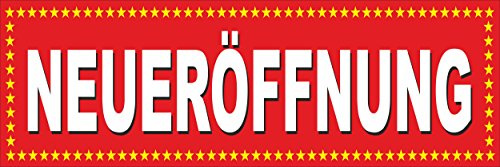 Neueröffnung – 150x50cm - stabile 520g PVC Werbe-plane – in 3 Größen (150x50cm, 250x70cm, 300x100cm) verfügbar – P00002-011-1500x500