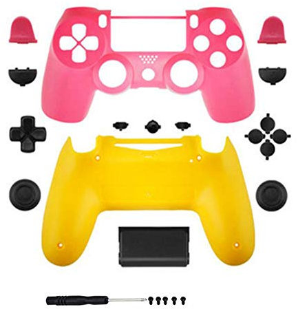Coque complète avec boutons pour manette sans fil Sony Playstation 4 Dualshock 4 PS4 Slim Pro JMD-040 Rose + Jaune
