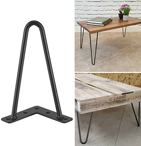 Lot 4 Pieds de Table en Épingle à Cheveux Pied de Chaise Pieds de Bureau en Fer 2 Tiges Durable Pieds de Meuble DIY pour Table Table Basse Chaise Table de Travail Noir 20cm