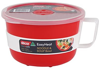 Décor Microsafe EasyHeat Bowl | Microwave Bowl Perfect for Soup, Noodles & Porridge | 1.15L Capacity - Red