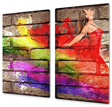 Tagliere in vetro temperato – Tagliere e proteggi-piano di lavoro in vetro resistente – pezzo UNICO (60x52 cm) o DUE pezzi (30x52 cm ognuno); D15 Serie Disegni: Muro di mattoni 7